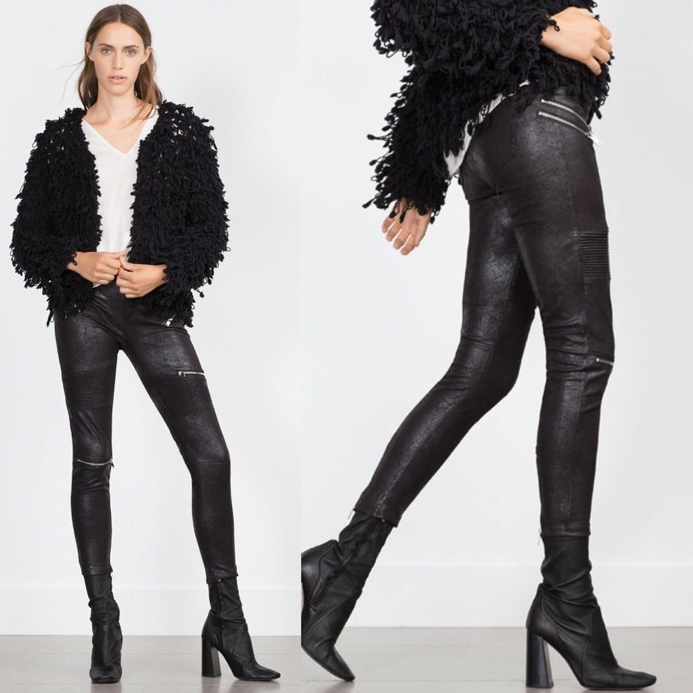 Zara Faux Suede Leather Jeggings Pants Jeans Black